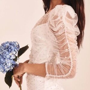 For Love & Lemons White Pearl Rhinestone Dress